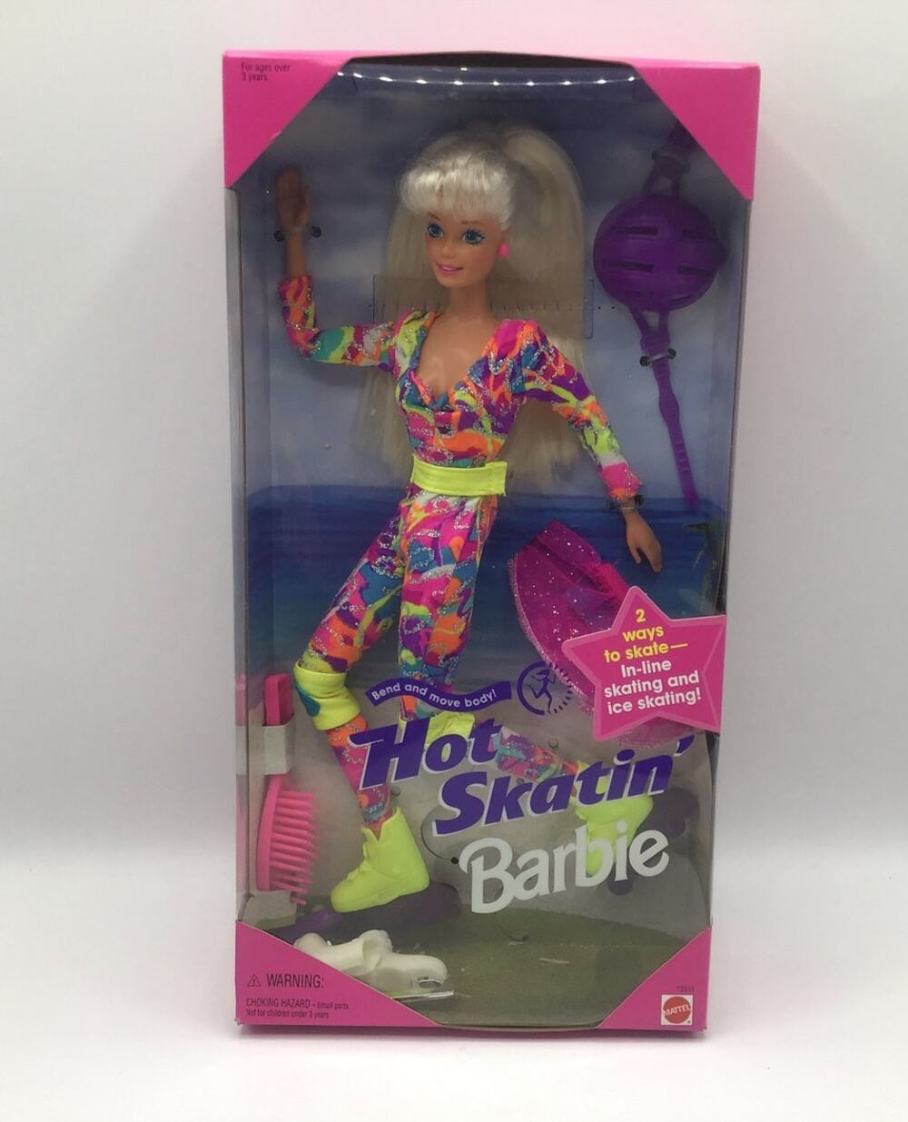 Vintage 1994 Hot Skatin Barbie Mattel Neon Bodysuit Ice Roller Skates NRFB